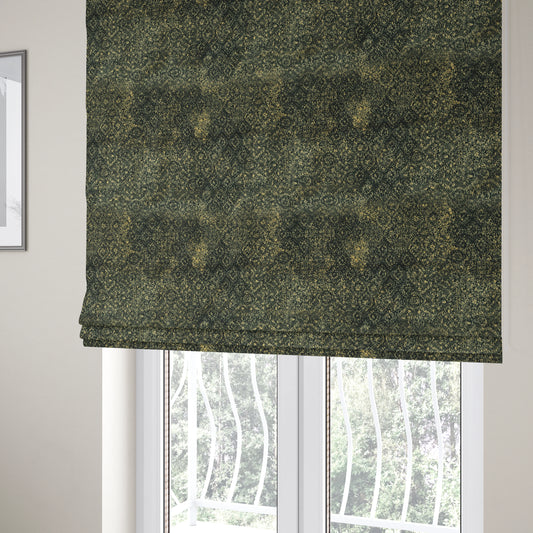 Traditional All Over Pattern Beige With Navy Blue Colour Heavy Quality Velvet Upholstery Fabric JO-1330 - Roman Blinds