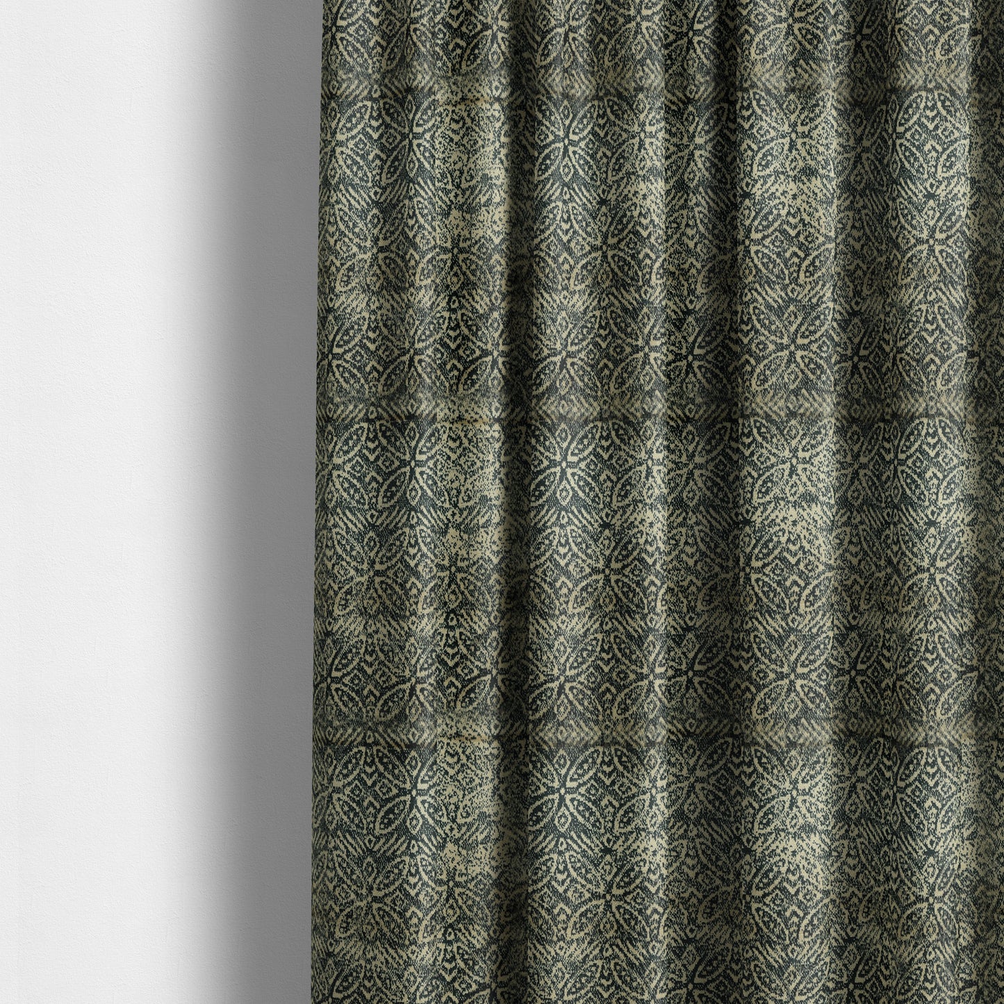 Four Leaf Pattern Beige With Navy Blue Colour Heavy Quality Velvet Upholstery Fabric JO-1332 - Made To Measure Curtains