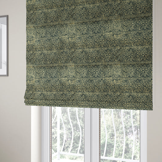 Four Leaf Pattern Beige With Navy Blue Colour Heavy Quality Velvet Upholstery Fabric JO-1332 - Roman Blinds