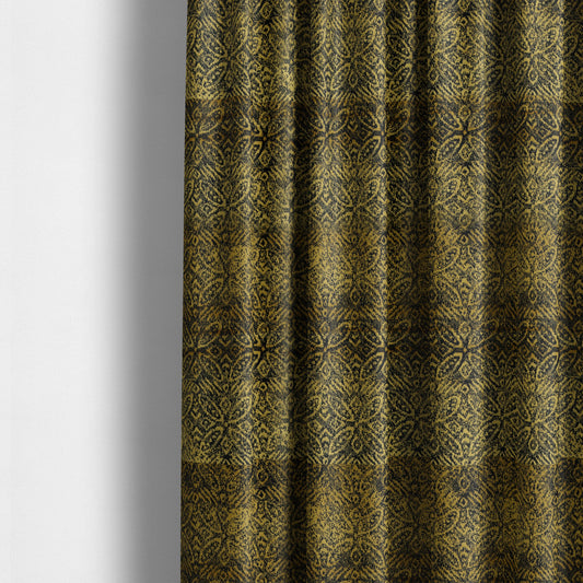 Four Leaf Pattern Black With Gold Yellow Colour Heavy Quality Velvet Upholstery Fabric JO-1333 - Made To Measure Curtains