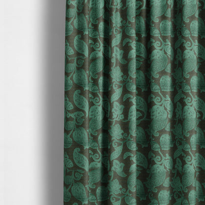 Floral Pattern Teal Colour Heavy Quality Velvet Upholstery Fabric JO-1335 - Made To Measure Curtains