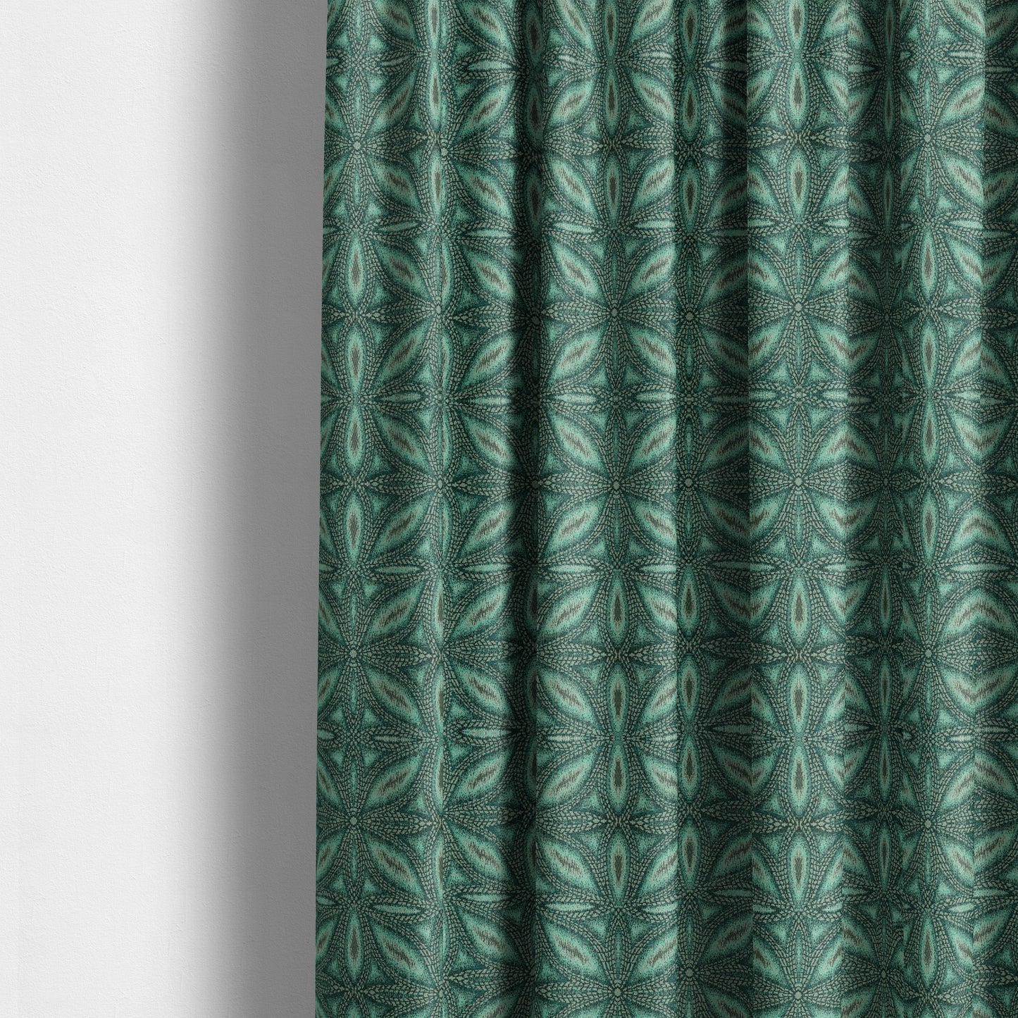 Floral Medallion Pattern Teal Blue Colour Flat Chenille Upholstery Fabric JO-1336 - Made To Measure Curtains