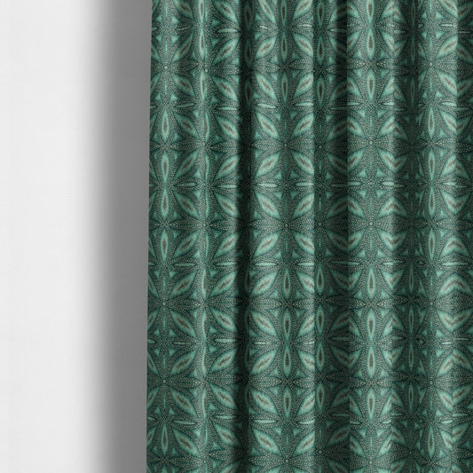 Floral Medallion Pattern Teal Blue Colour Flat Chenille Upholstery Fabric JO-1336 - Made To Measure Curtains