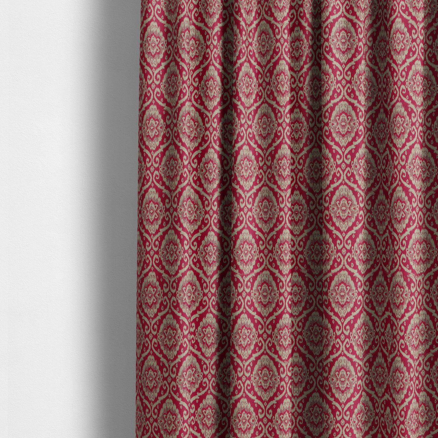 Red Beige Coloured Chenille Damask Ornate Pattern Furnishings Upholstery Fabric JO-1338 - Made To Measure Curtains