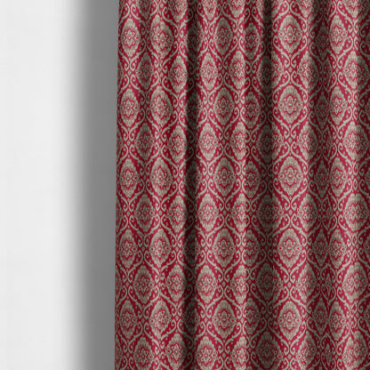 Red Beige Coloured Chenille Damask Ornate Pattern Furnishings Upholstery Fabric JO-1338 - Made To Measure Curtains