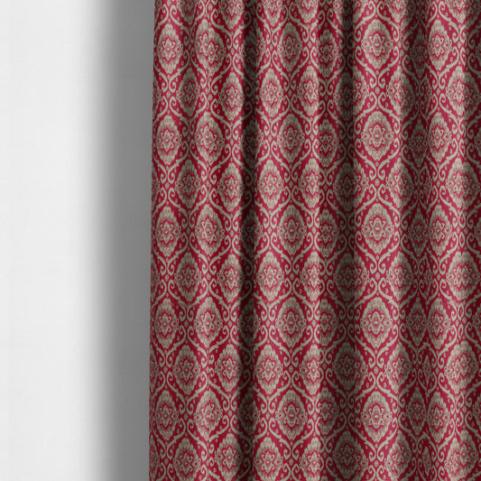 Red Beige Coloured Chenille Damask Ornate Pattern Furnishings Upholstery Fabric JO-1338 - Made To Measure Curtains