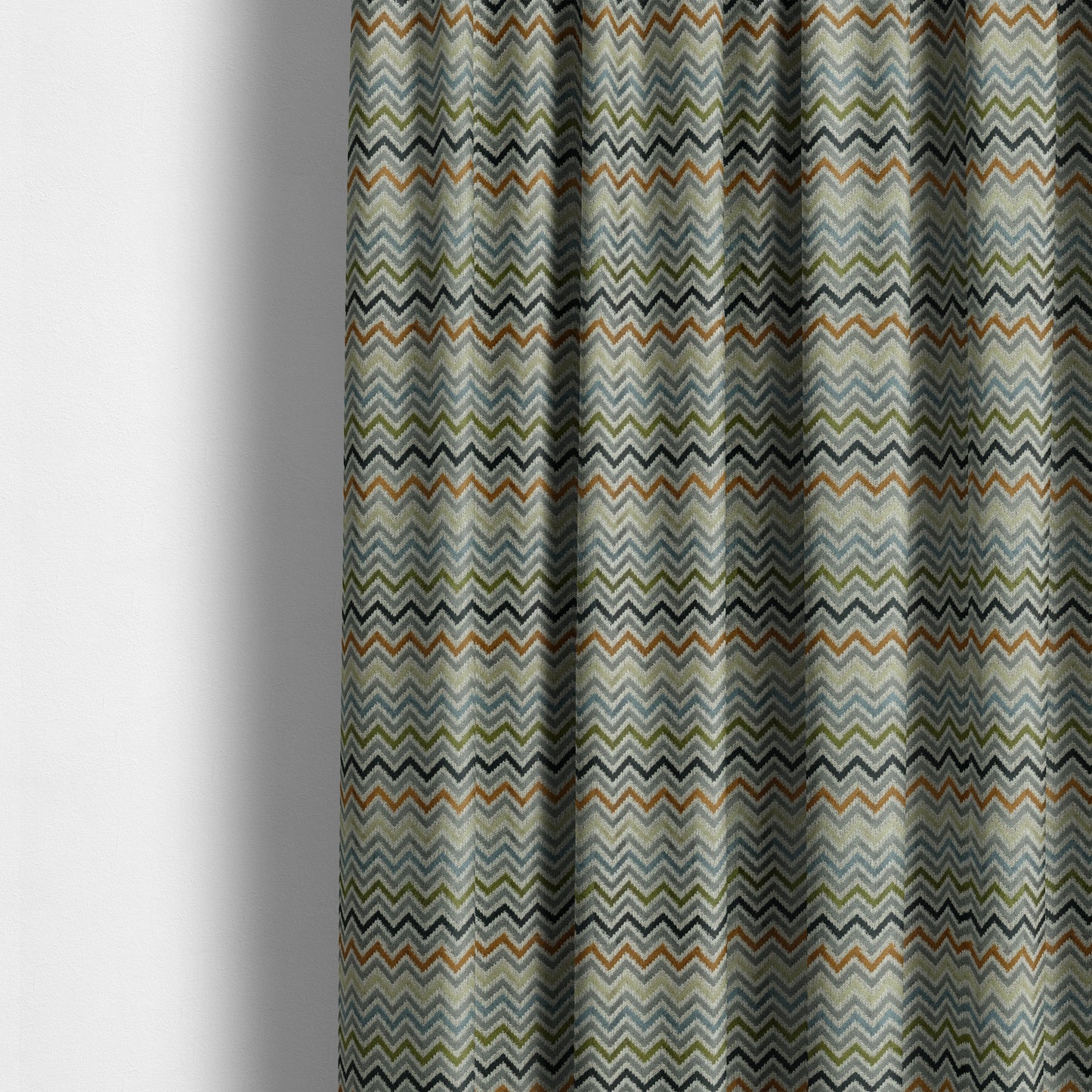 Chevron Pattern Cut Velvet Material Multi Coloured Green Grey Blue Colours Upholstery Fabric JO-1339 - Made To Measure Curtains