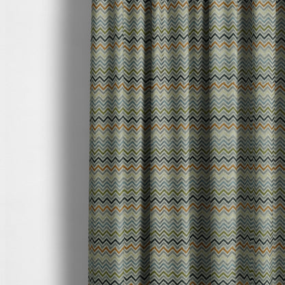 Chevron Pattern Cut Velvet Material Multi Coloured Green Grey Blue Colours Upholstery Fabric JO-1339 - Made To Measure Curtains