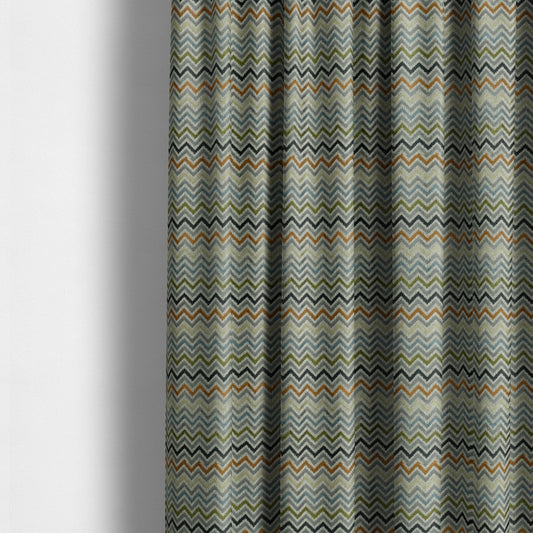 Chevron Pattern Cut Velvet Material Multi Coloured Green Grey Blue Colours Upholstery Fabric JO-1339 - Made To Measure Curtains