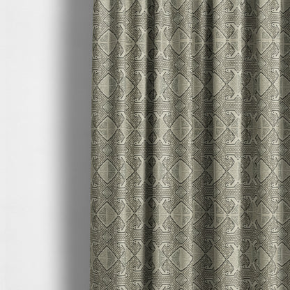 Tribal Aztex Design Fabric In Grey Beige Woven Soft Chenille Furnishing Fabric JO-134 - Made To Measure Curtains