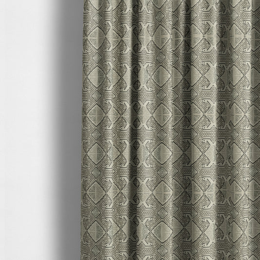 Tribal Aztex Design Fabric In Grey Beige Woven Soft Chenille Furnishing Fabric JO-134 - Made To Measure Curtains