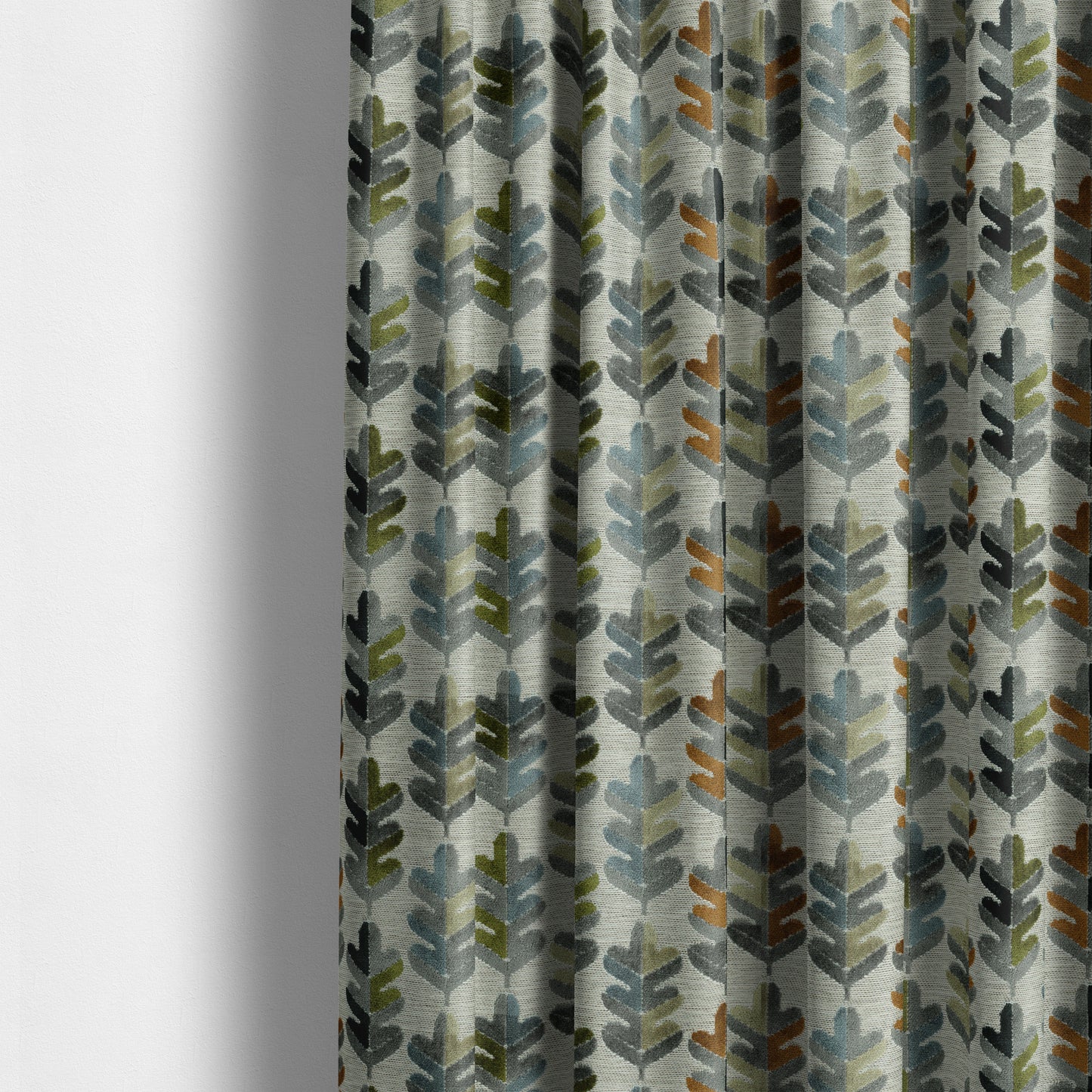 Leaf Pattern Cut Velvet Material Multi Coloured Green Grey Blue Colours Upholstery Fabric JO-1340 - Made To Measure Curtains