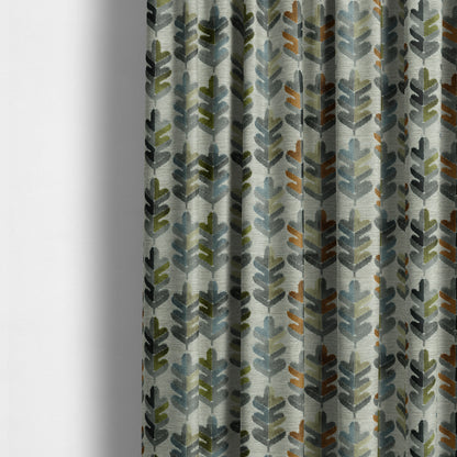 Leaf Pattern Cut Velvet Material Multi Coloured Green Grey Blue Colours Upholstery Fabric JO-1340 - Made To Measure Curtains