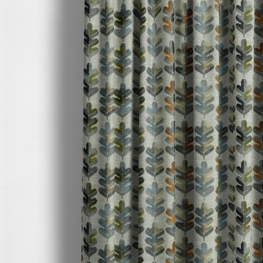 Leaf Pattern Cut Velvet Material Multi Coloured Green Grey Blue Colours Upholstery Fabric JO-1340 - Made To Measure Curtains