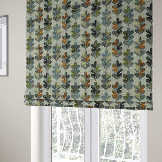 Leaf Pattern Cut Velvet Material Multi Coloured Green Grey Blue Colours Upholstery Fabric JO-1340 - Roman Blinds