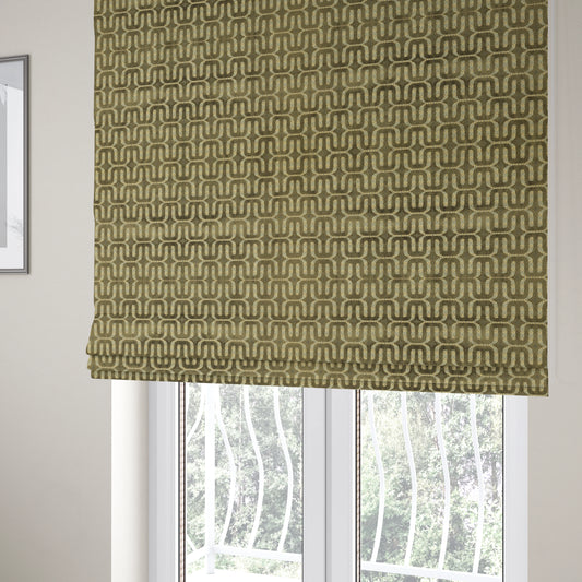 Brown Colour Geometric Maze Pattern Furnishing Velvet Upholstery Fabric JO-1342 - Roman Blinds