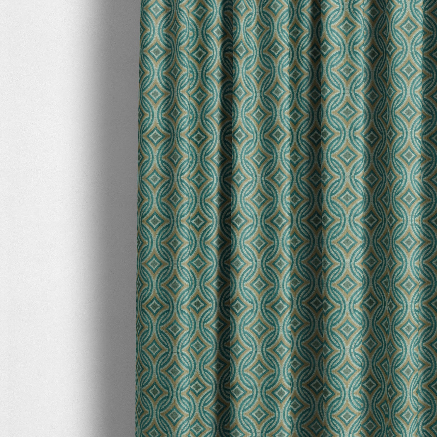 Circular Modern Pattern Cut Velvet Material Brown Teal Colour Upholstery Fabric JO-1345 - Made To Measure Curtains