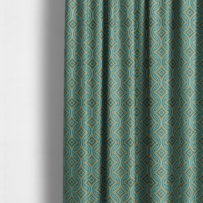 Circular Modern Pattern Cut Velvet Material Brown Teal Colour Upholstery Fabric JO-1345 - Made To Measure Curtains