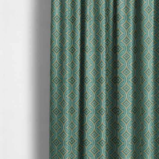 Circular Modern Pattern Cut Velvet Material Brown Teal Colour Upholstery Fabric JO-1345 - Made To Measure Curtains