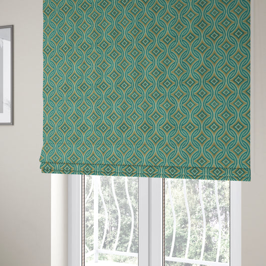 Circular Modern Pattern Cut Velvet Material Brown Teal Colour Upholstery Fabric JO-1345 - Roman Blinds