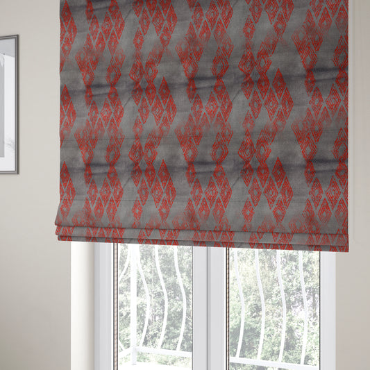 Tribal Symbol Pattern Velvet Purple Violet With Red Colour Upholstery Fabric JO-1348 - Roman Blinds