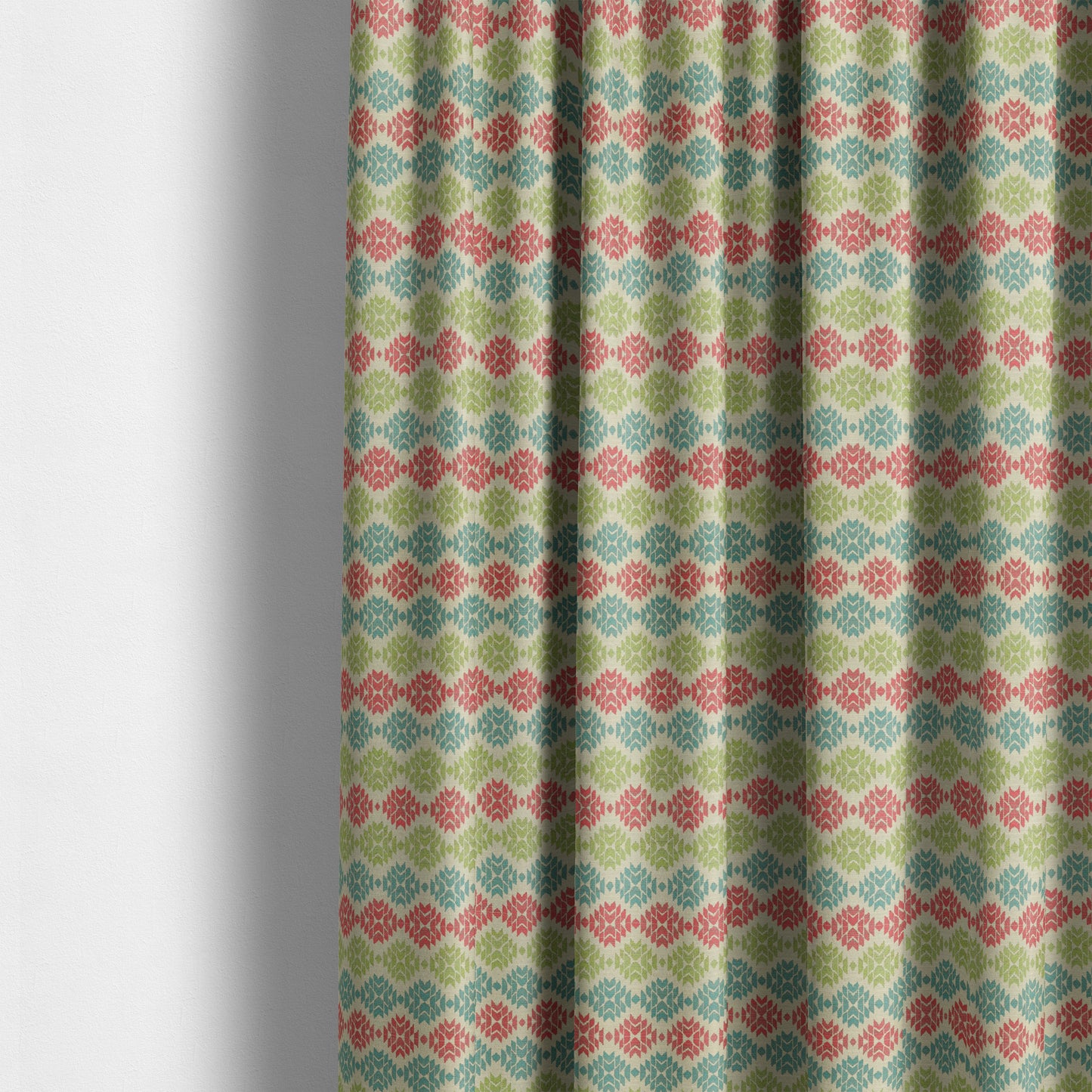 Traditional Geometric Pattern In Green Pink Blue Colour Soft Upholstery Fabric JO-1349 - Made To Measure Curtains