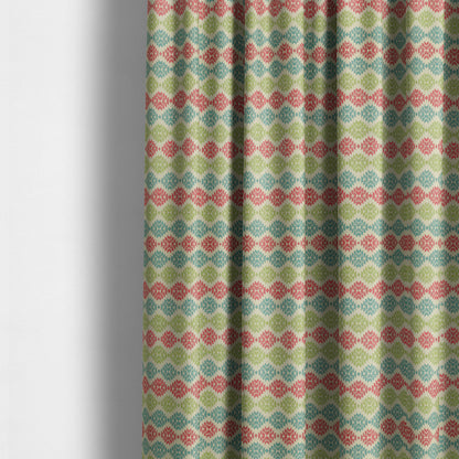 Traditional Geometric Pattern In Green Pink Blue Colour Soft Upholstery Fabric JO-1349 - Made To Measure Curtains