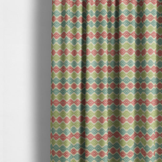 Traditional Geometric Pattern In Green Pink Blue Colour Soft Upholstery Fabric JO-1349 - Made To Measure Curtains