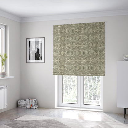 Kilim Aztec Design Fabric In Grey Beige Woven Soft Chenille Furnishing Fabric JO-135 - Roman Blinds