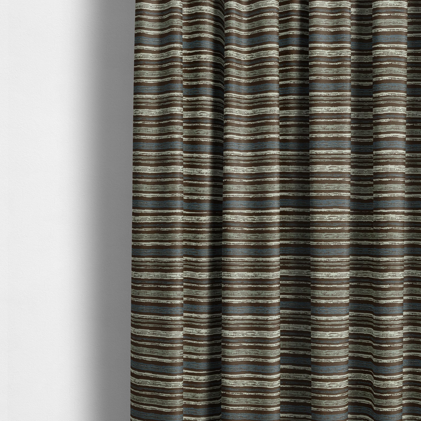 Striped Pattern In Brown Blue Grey Colours Chenille Material Upholstery Fabric JO-1350 - Made To Measure Curtains