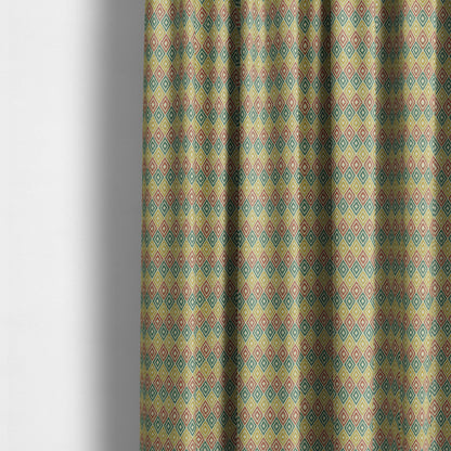 Diamond Geometric Pattern In Blue Pink Yellow Colour Soft Upholstery Fabric JO-1351 - Made To Measure Curtains