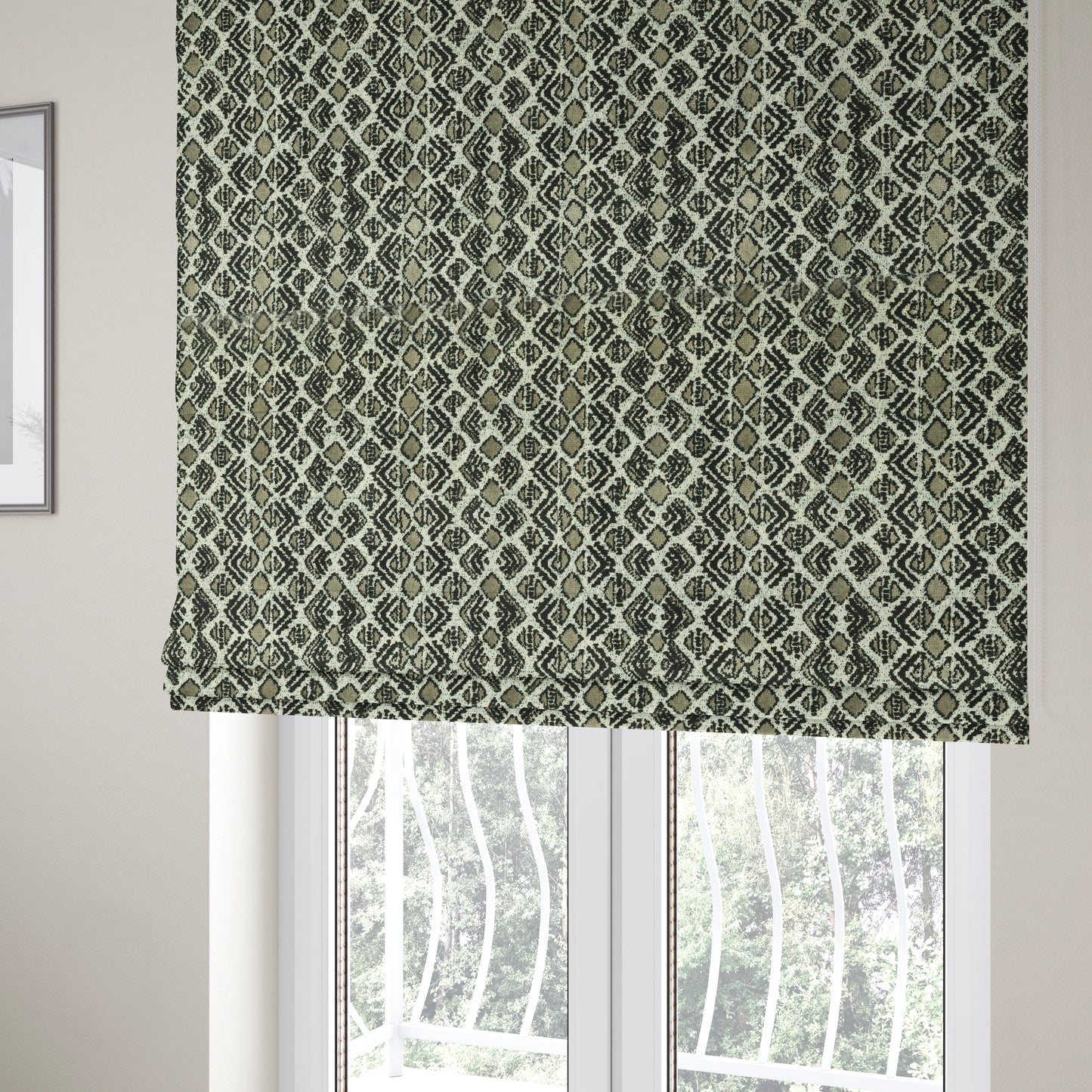 Black Grey Colour Small Geometric Pattern Cut Velvet Material Upholstery Fabric JO-1355 - Roman Blinds