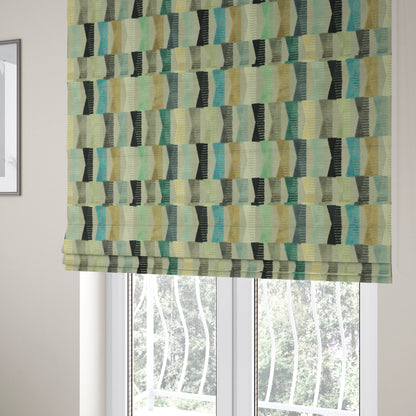 Hour Glass Theme Geometric Pattern In Blue Brown Coloured Soft Velvet Upholstery Fabric JO-1360 - Roman Blinds