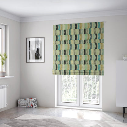 Hour Glass Theme Geometric Pattern In Blue Brown Coloured Soft Velvet Upholstery Fabric JO-1360 - Roman Blinds