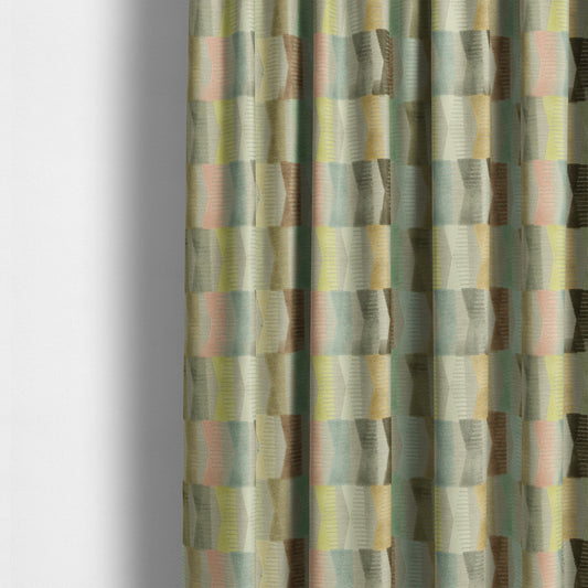 Hour Glass Theme Geometric Pattern In Brown Pink Coloured Soft Velvet Upholstery Fabric JO-1361 - Made To Measure Curtains