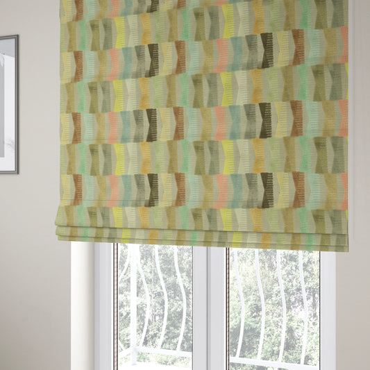 Hour Glass Theme Geometric Pattern In Brown Pink Coloured Soft Velvet Upholstery Fabric JO-1361 - Roman Blinds