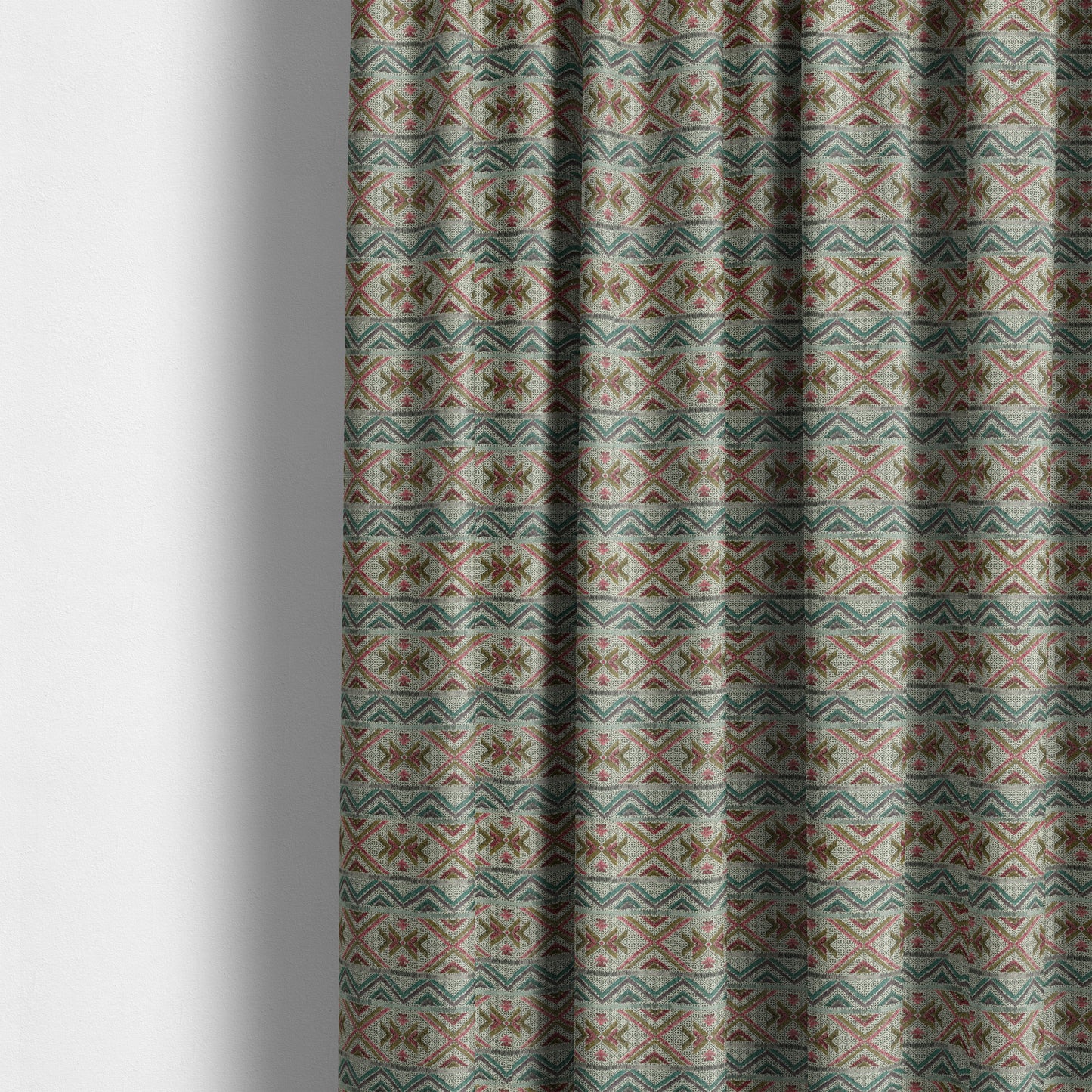 Vertical Striped Aztec Theme Pattern In Purple Teal Yellow Coloured Upholstery Material Fabric JO-1362 - Made To Measure Curtains