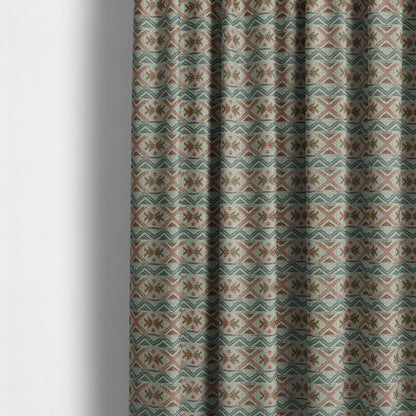 Vertical Striped Aztec Theme Pattern In Purple Teal Yellow Coloured Upholstery Material Fabric JO-1362 - Made To Measure Curtains