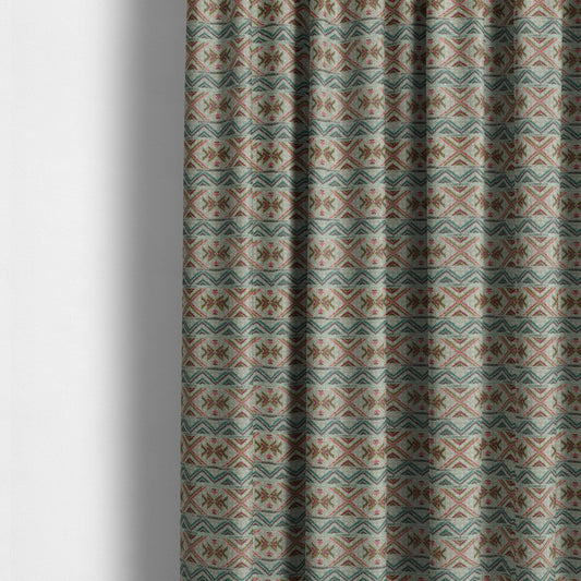 Vertical Striped Aztec Theme Pattern In Purple Teal Yellow Coloured Upholstery Material Fabric JO-1362 - Made To Measure Curtains