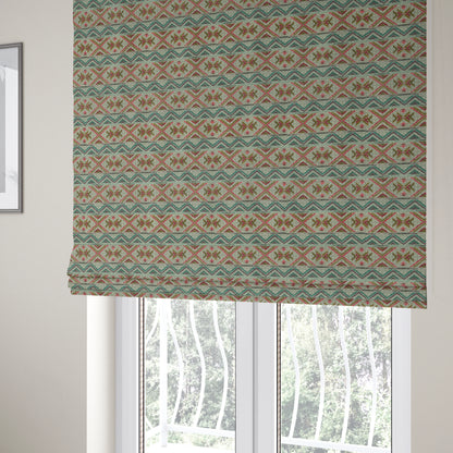 Vertical Striped Aztec Theme Pattern In Purple Teal Yellow Coloured Upholstery Material Fabric JO-1362 - Roman Blinds