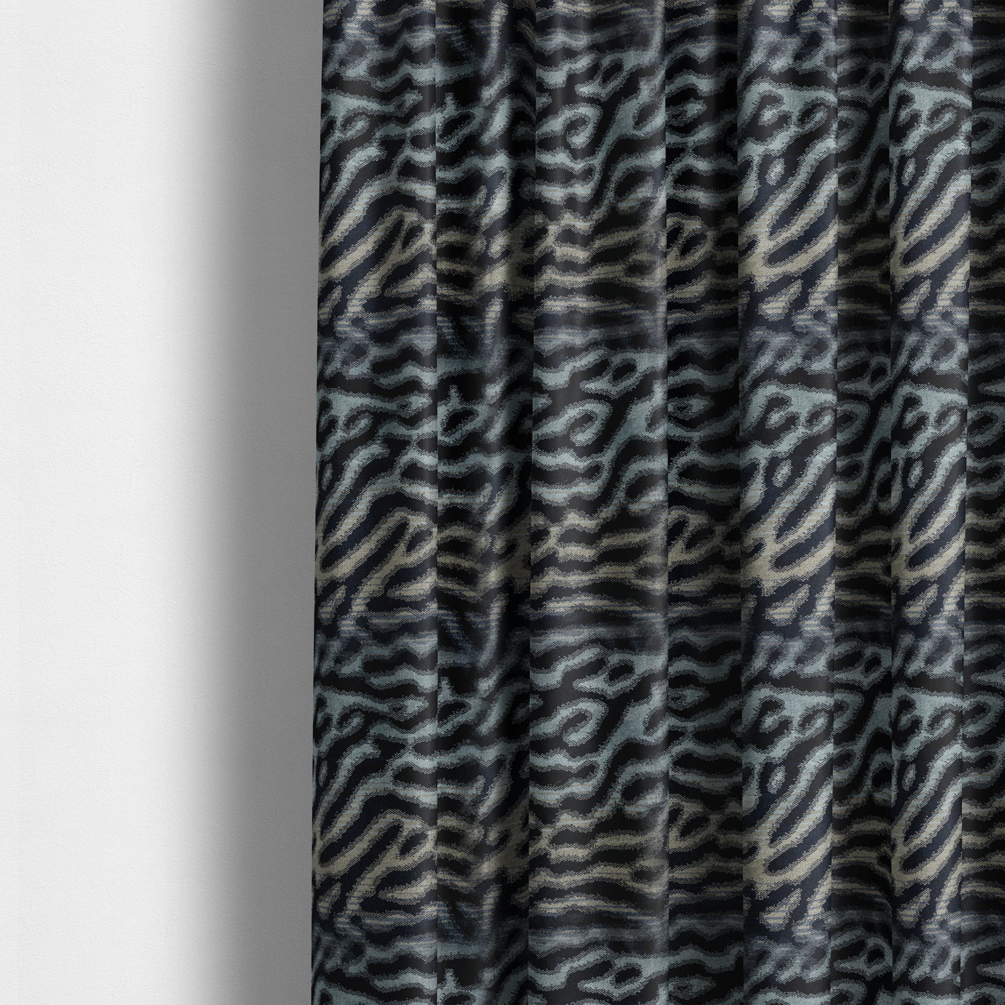 Blue Background With Grey Colour Abstract Pattern Heavy Quality Velvet Upholstery Fabric JO-1363 - Made To Measure Curtains