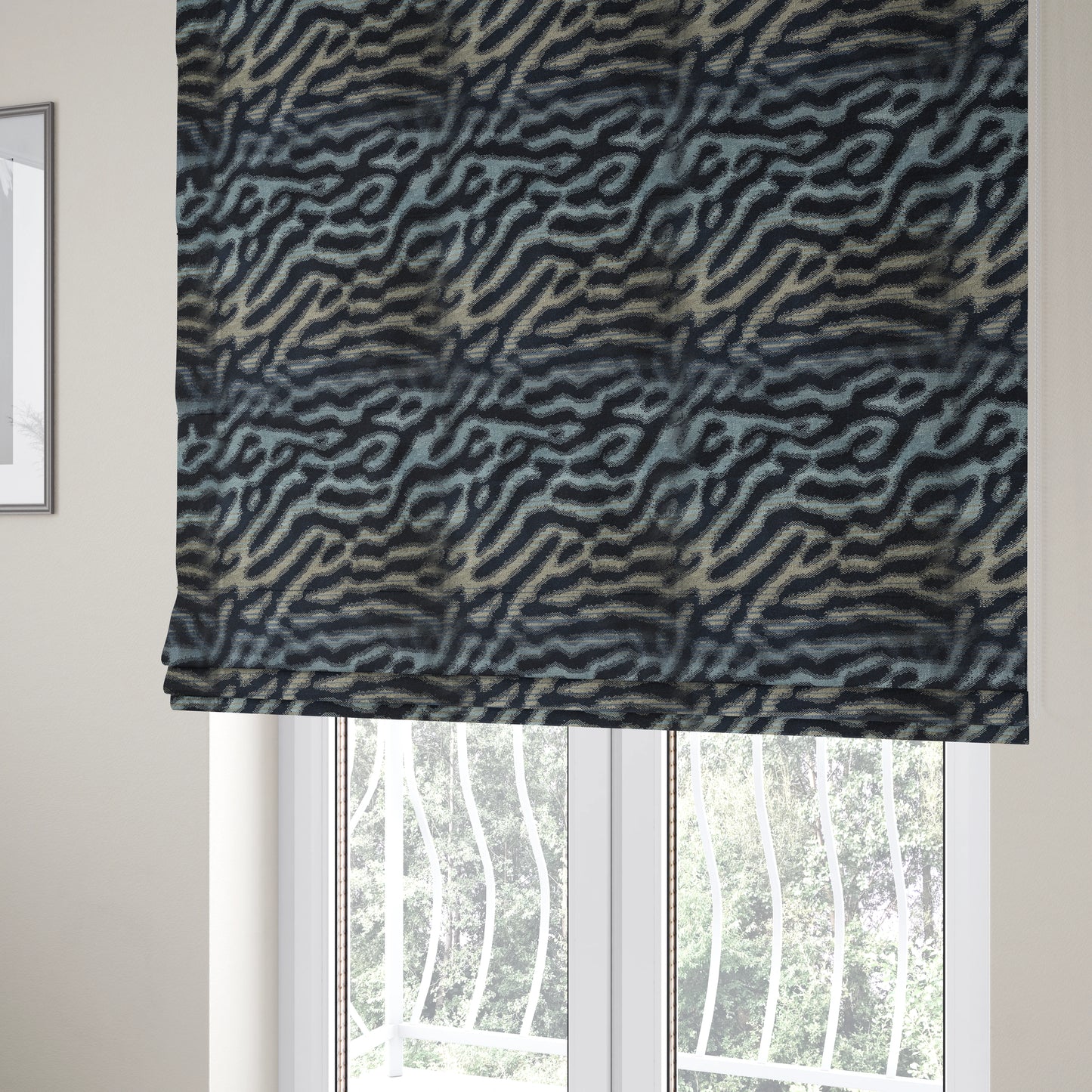 Blue Background With Grey Colour Abstract Pattern Heavy Quality Velvet Upholstery Fabric JO-1363 - Roman Blinds