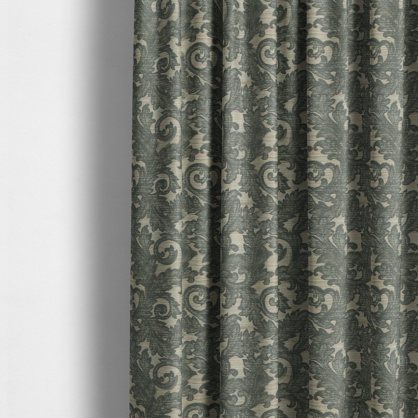 Fleur De Lis Inspired Pattern In Grey Coloured Chenille Upholstery Furnishing Fabric JO-1364 - Made To Measure Curtains