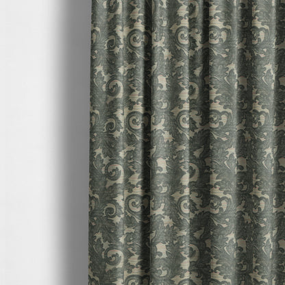 Fleur De Lis Inspired Pattern In Grey Coloured Chenille Upholstery Furnishing Fabric JO-1364 - Made To Measure Curtains