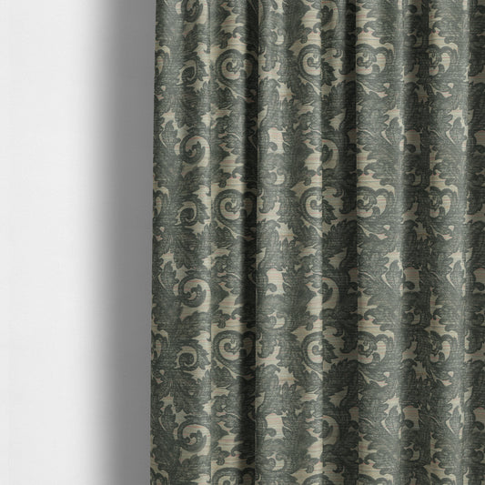 Fleur De Lis Inspired Pattern In Grey Coloured Chenille Upholstery Furnishing Fabric JO-1364 - Made To Measure Curtains