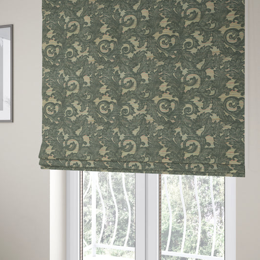 Fleur De Lis Inspired Pattern In Grey Coloured Chenille Upholstery Furnishing Fabric JO-1364 - Roman Blinds