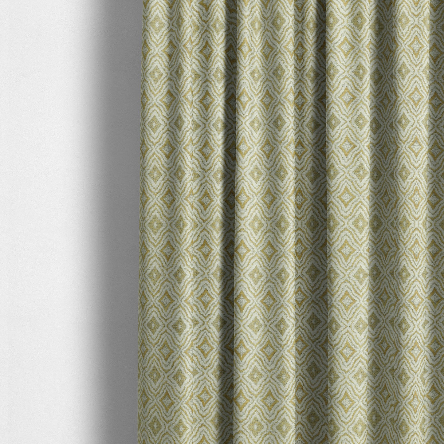 Geometrical Theme Pattern Yellow White Coloured Soft Chenille Textured Upholstery Fabric JO-1366 - Made To Measure Curtains