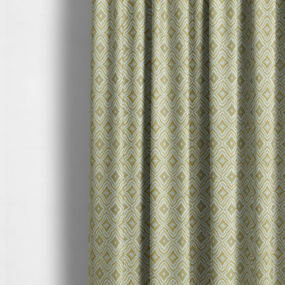 Geometrical Theme Pattern Yellow White Coloured Soft Chenille Textured Upholstery Fabric JO-1366 - Made To Measure Curtains