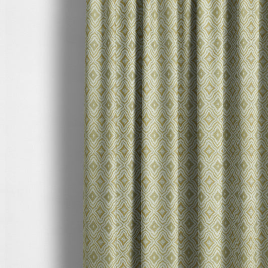 Geometrical Theme Pattern Yellow White Coloured Soft Chenille Textured Upholstery Fabric JO-1366 - Made To Measure Curtains