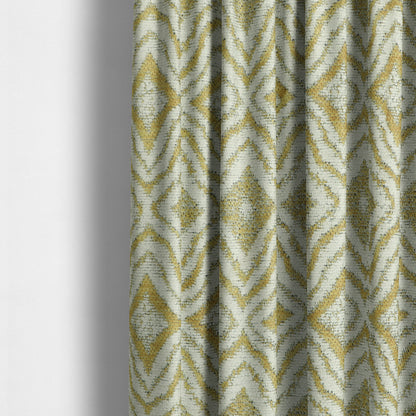 Geometrical Theme Pattern Yellow White Coloured Soft Chenille Textured Upholstery Fabric JO-1366 - Made To Measure Curtains